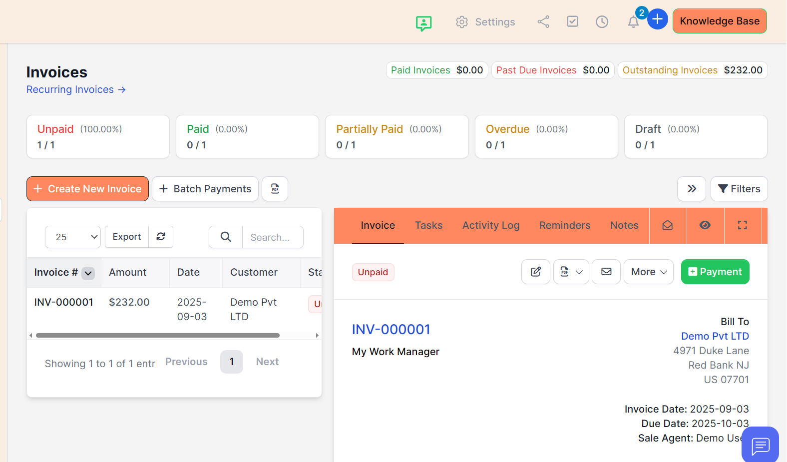 Invoices Screenshot